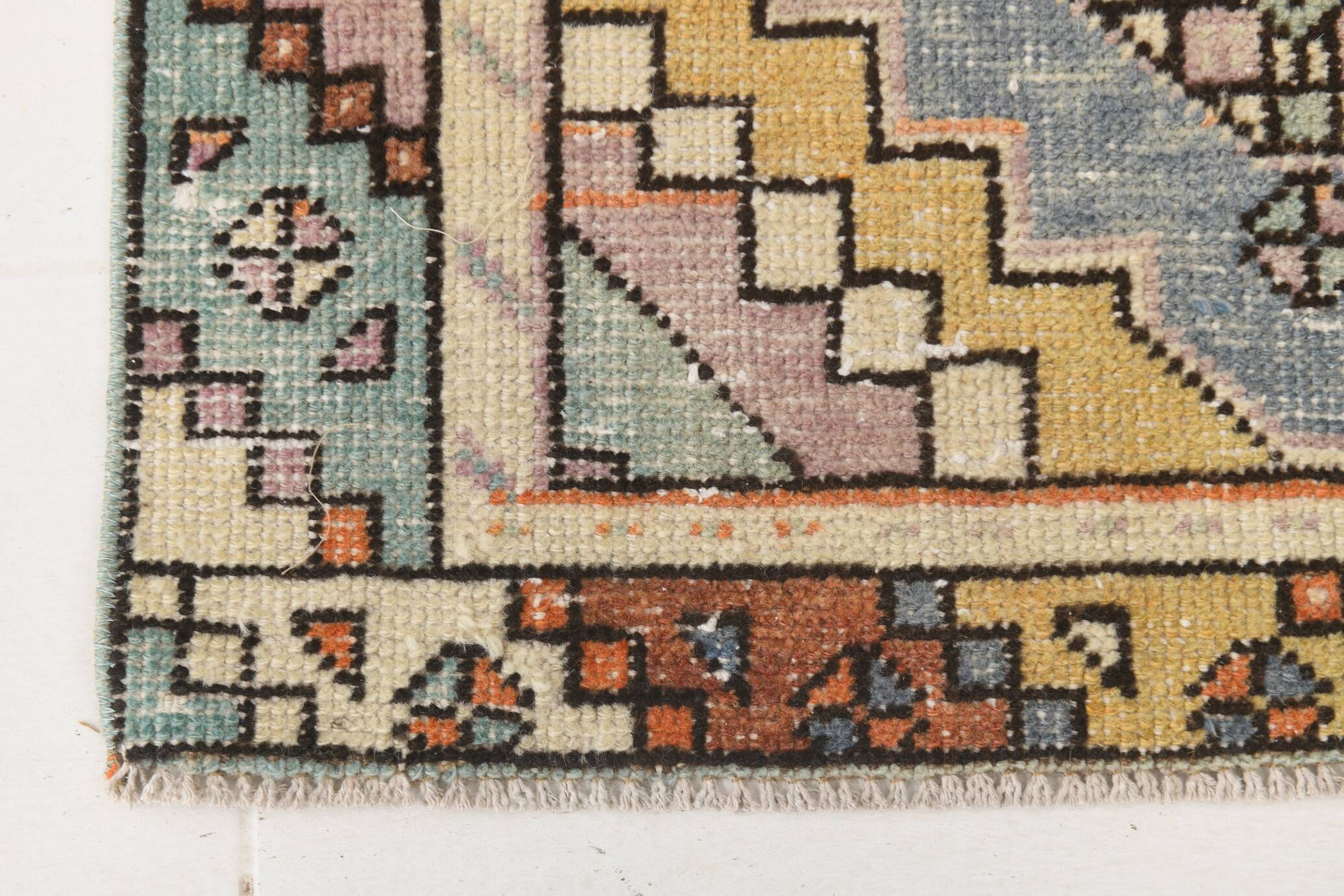 3x10 Orange Blue Handmade Geometric Vintage Runner Rug, 85x304Cm