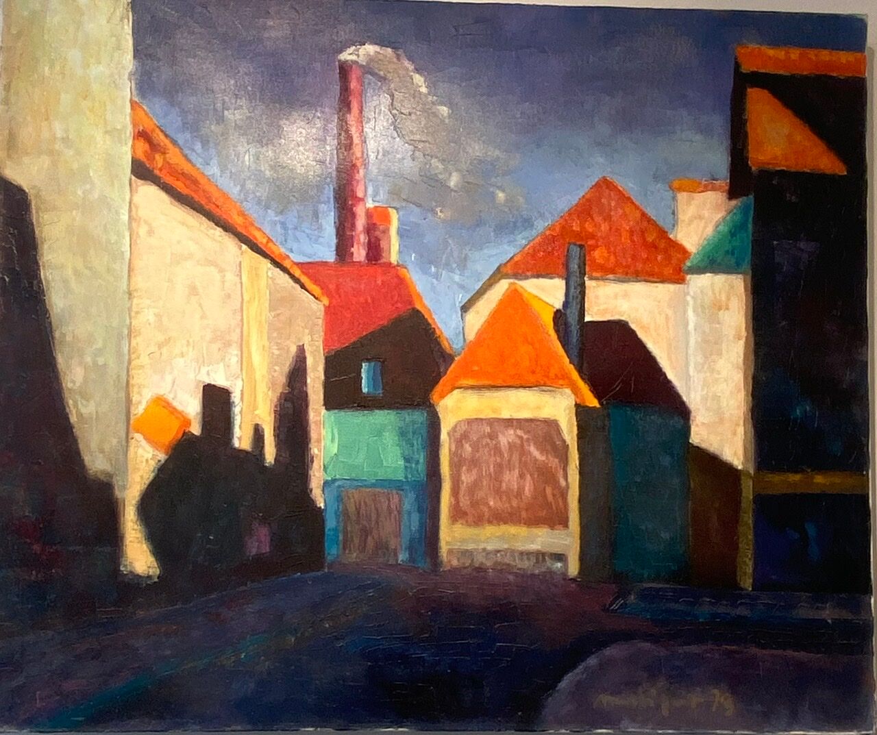 Old painting, cityscape signed and dated 79