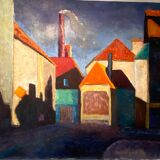 Old painting, cityscape signed and dated 79