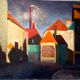 Old painting, cityscape signed and dated 79