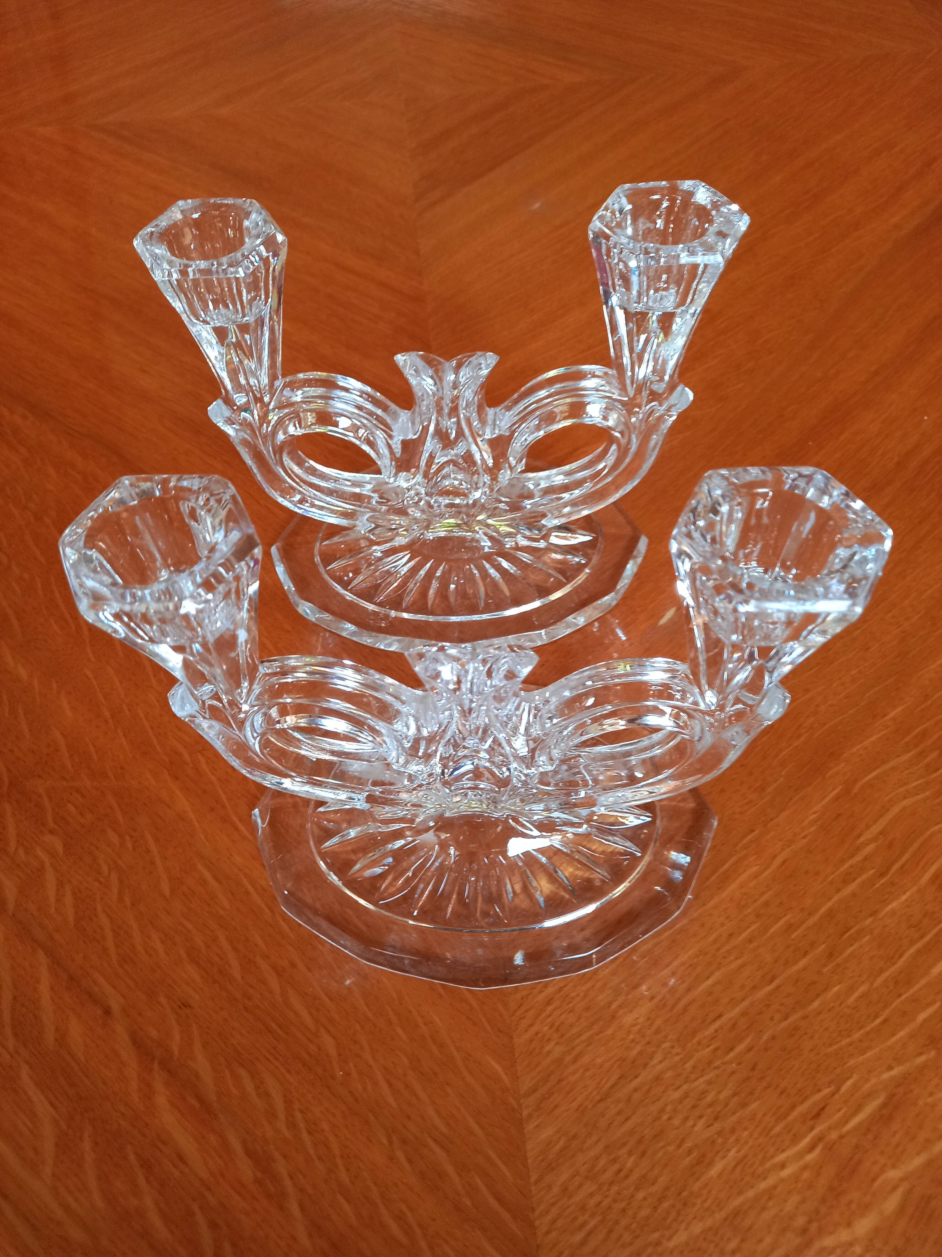 Pair of double glass candle holders