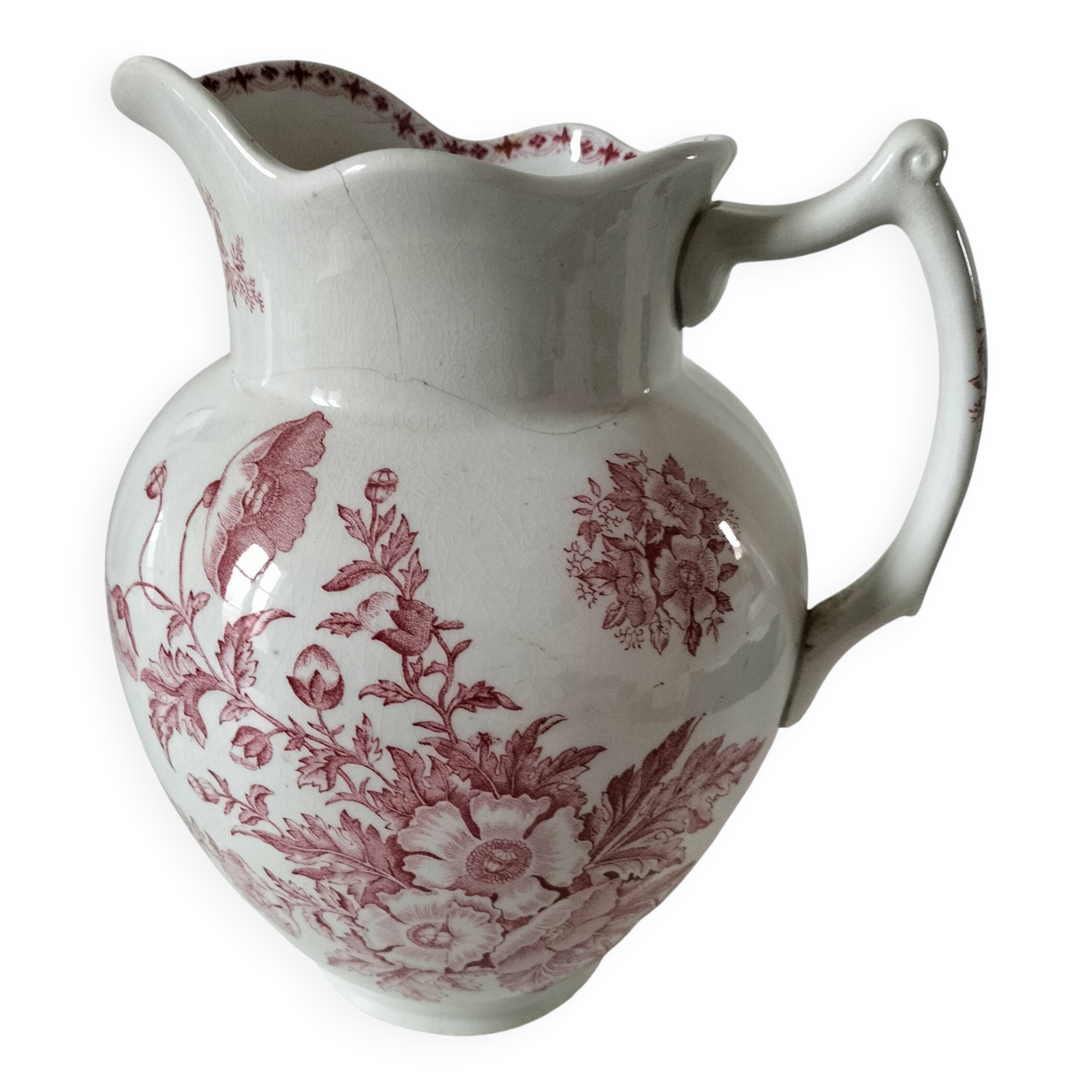 Large earthenware jug – Onnaing pottery (Nord), “Poppy” decoration