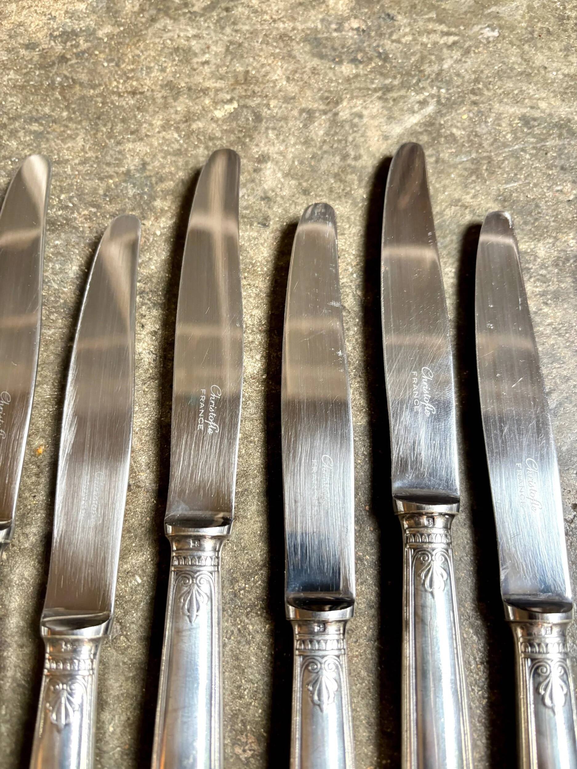 6 Christofle silver-plated dessert knives, "Malmaison" service