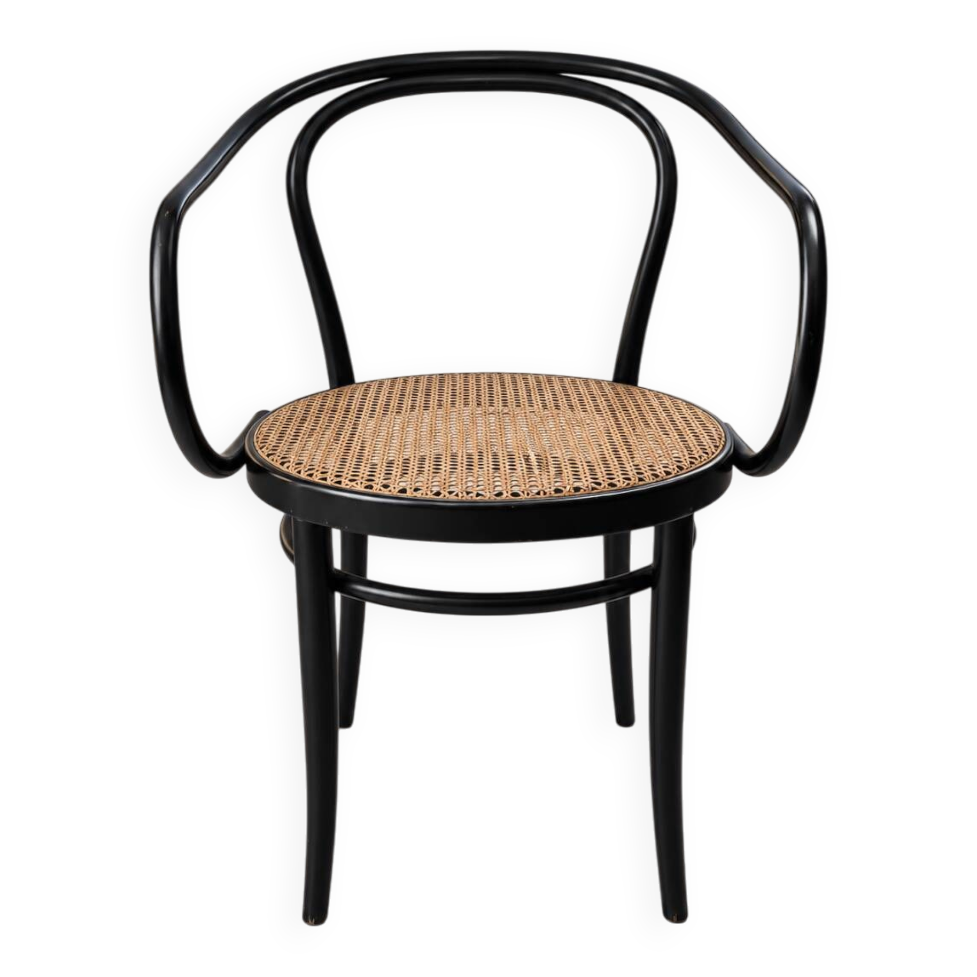 Thonet armchair in bent wood and caning – Czechoslovakia