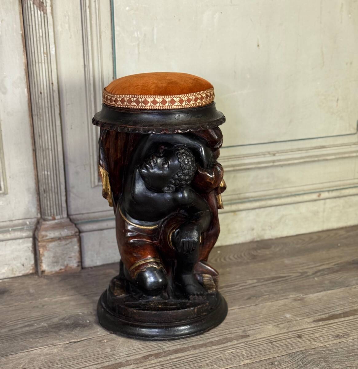 Pair of Nubian stools, polychrome sculptures, Venice circa 1880