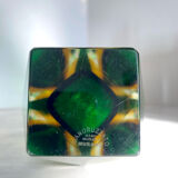Submerged vase Mandruzzato Murano green and amber, sculpted faceted glass