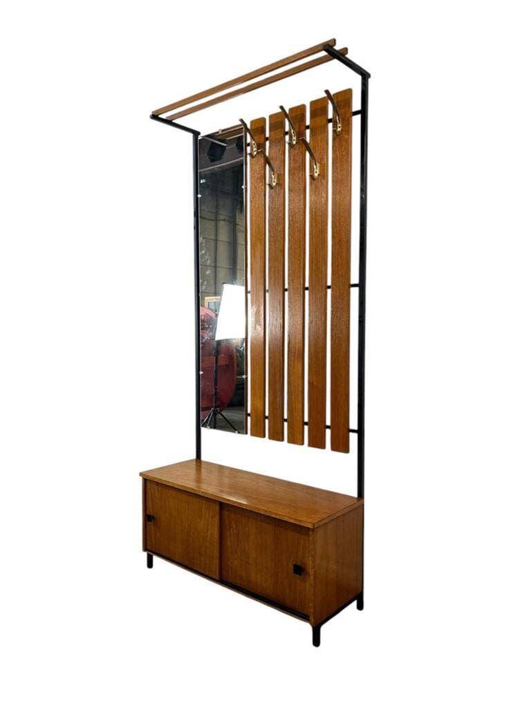 Vintage wooden coat rack with mirror