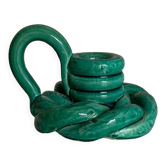 Bougeoir en terre vernissée de Vallauris vert turquoise 1950