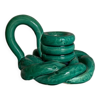 Vallauris turquoise green clay candle holder 1950