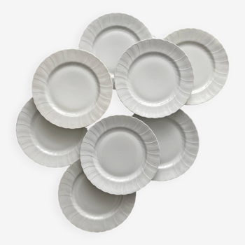 8 assiettes plates en porcelaine blanche ancienne "Palm" Bernardaud Limoges B&cie
