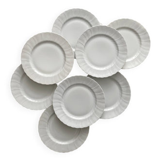 8 assiettes plates en porcelaine blanche ancienne "Palm" Bernardaud Limoges B&cie