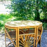 Set of a table and two rattan chairs