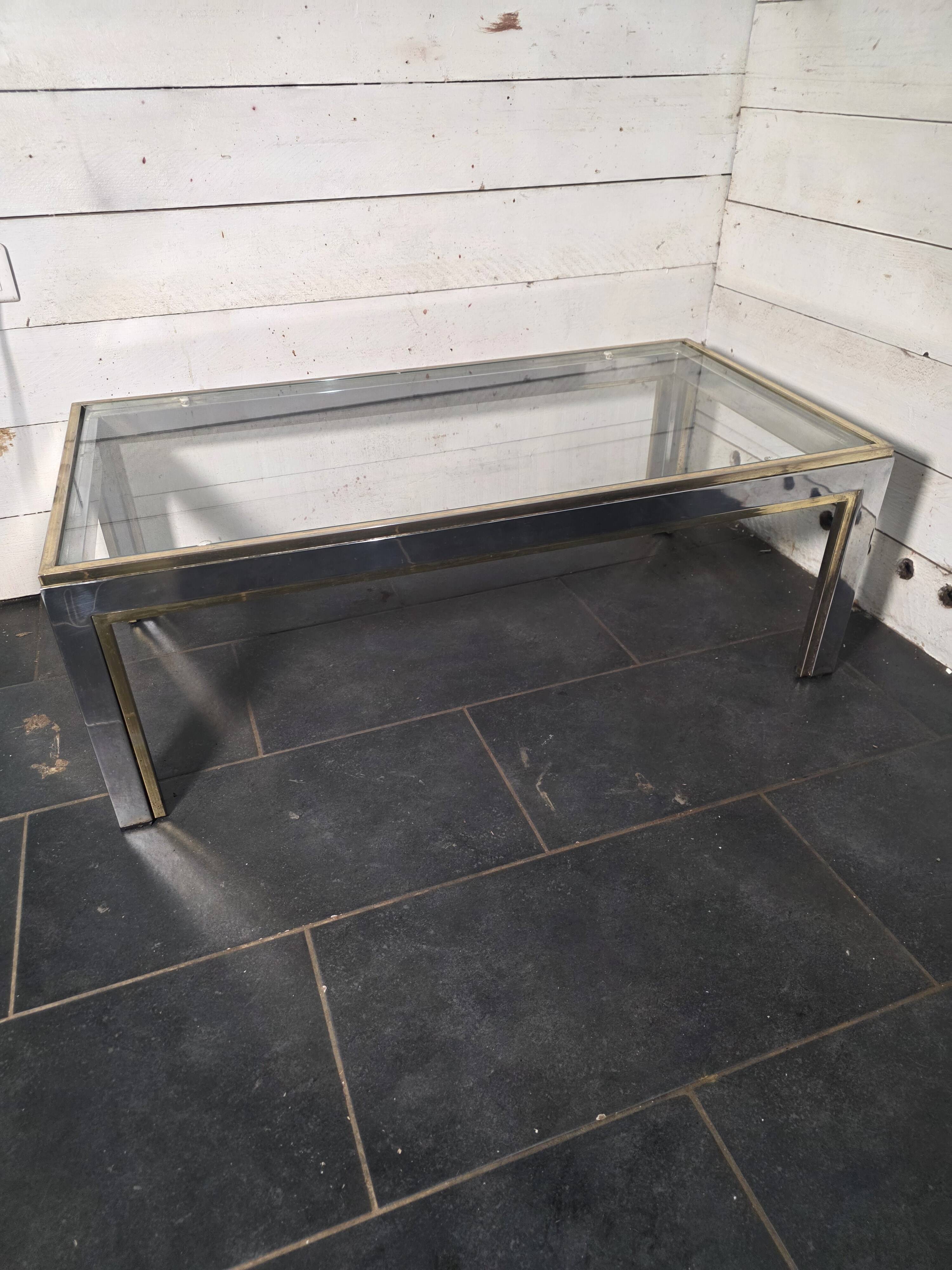 Chrome and gold metal coffee table by Romeo Rega from the 1970s.