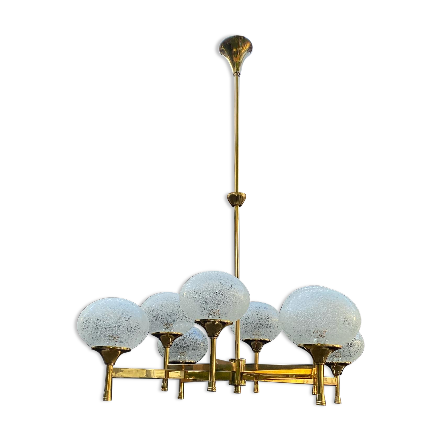 Lustre doré 8 globes vintage 1970