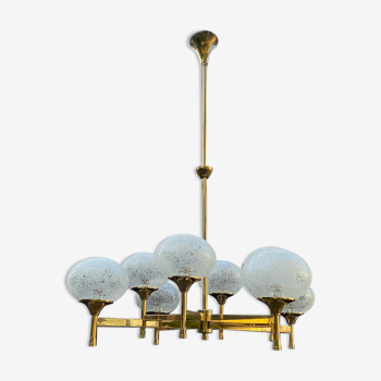 Golden chandelier 8 vintage globes 1970