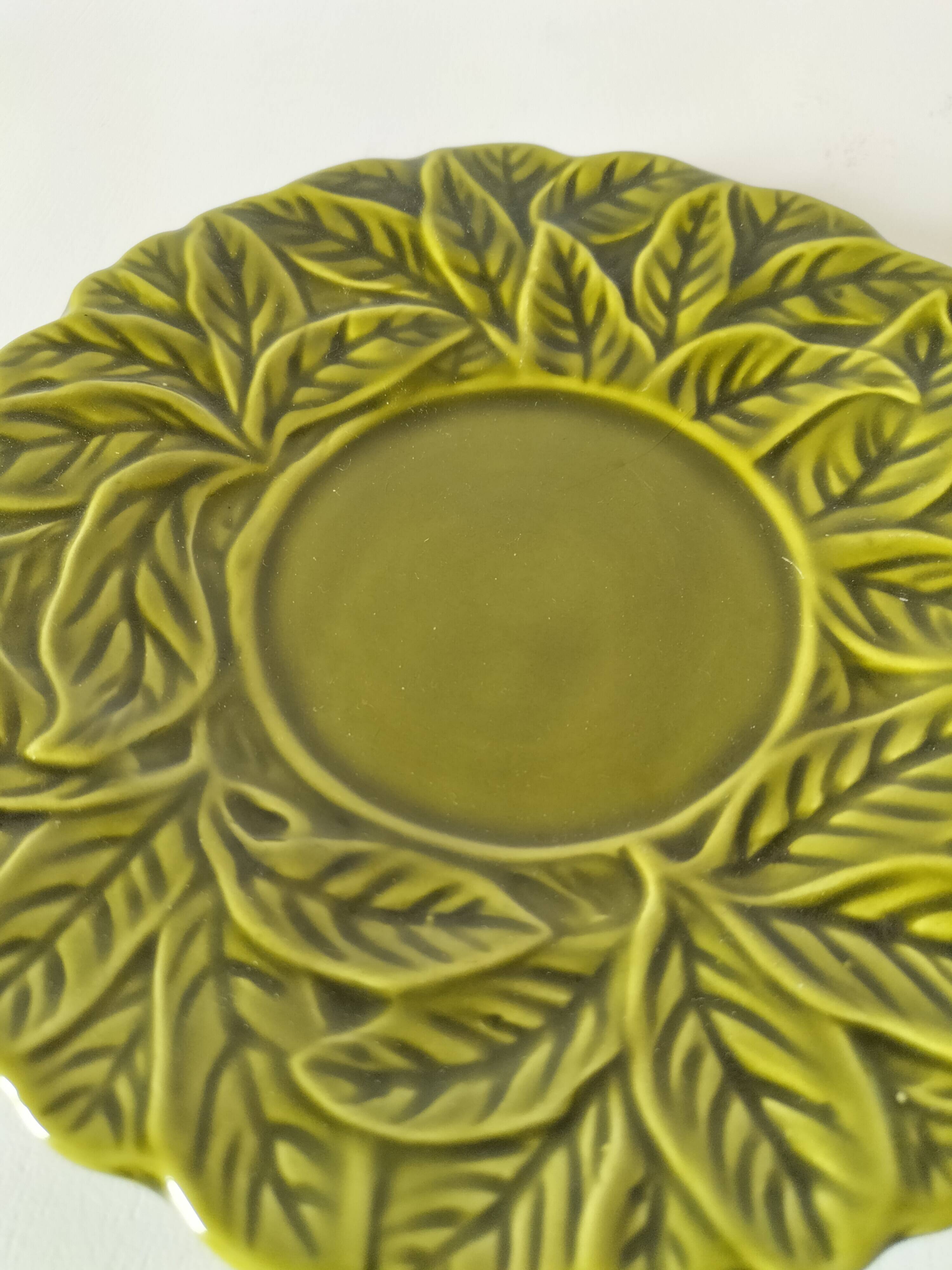 Vintage plate with olive green foliage relief