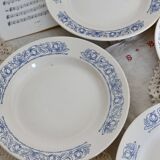 4 assiettes creuses vintage blanches liseré bleu