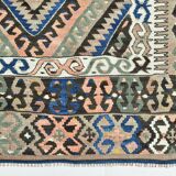 5x9 Kilim Anatolian Carpet, Handwoven Wool Rug, Blue Details Rug, 154x275Cm