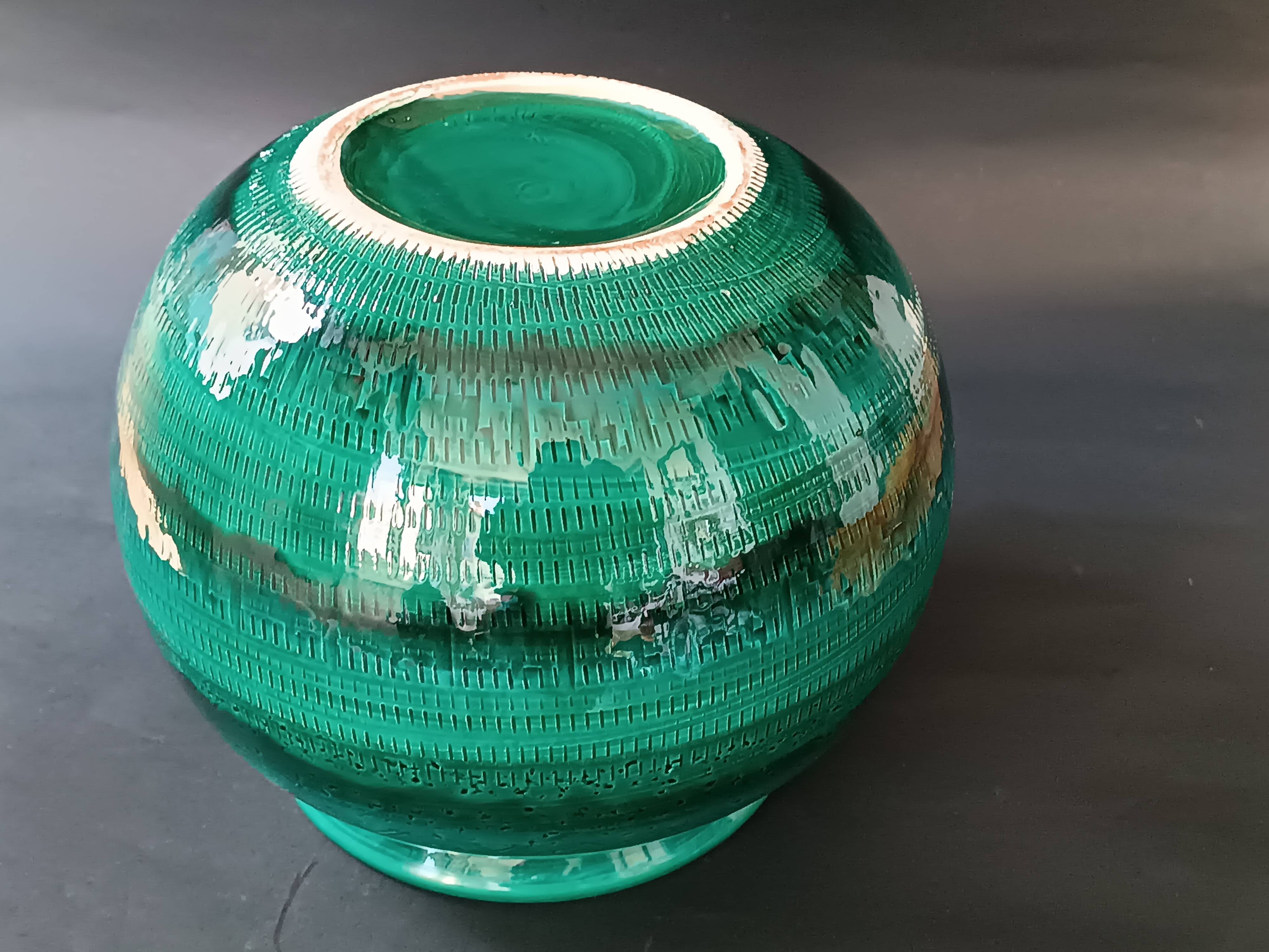 Round ceramic planter Rimini Bright Green Aldo Londi Bitossi 1970