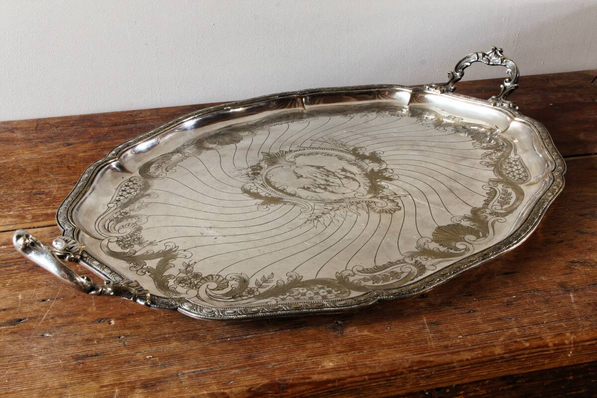 Large silver-plated serving tray, late 19th century.