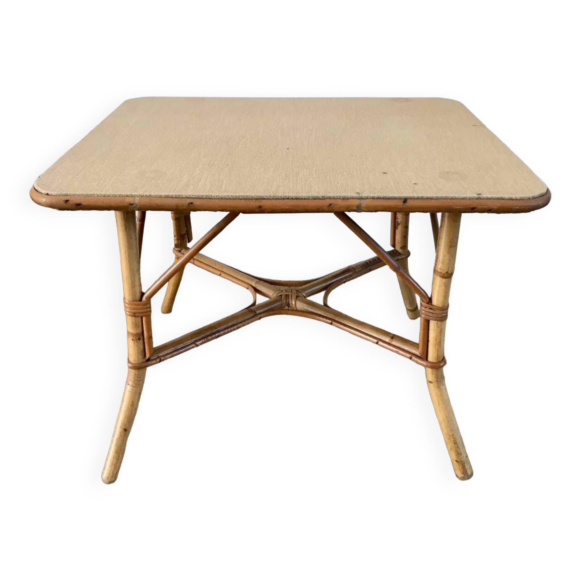 Table basse en rotin et bambou années 60