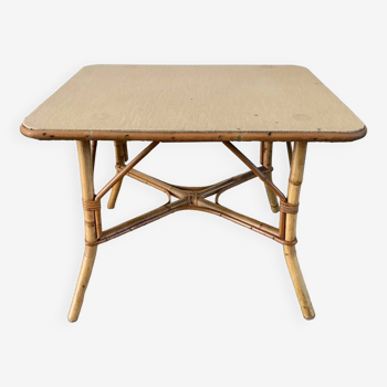 Table basse en rotin et bambou années 60