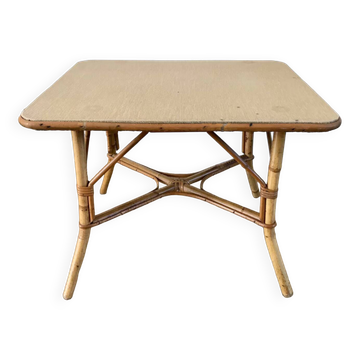 Table basse en rotin et bambou années 60