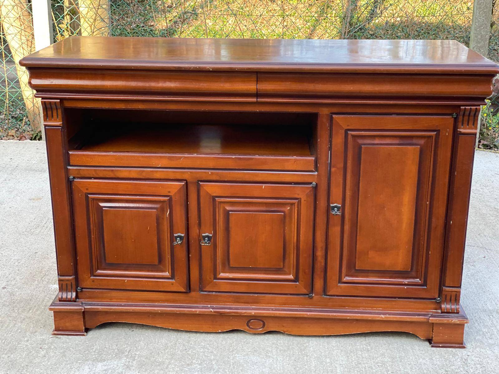 Louis Philippe country wooden sideboard with 2 drawers and 3 doors 126cm