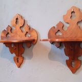 Pair of shelves late nineteenth century in solid walnut style Gothic
