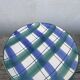 10 blue and green checked ceramic plates
