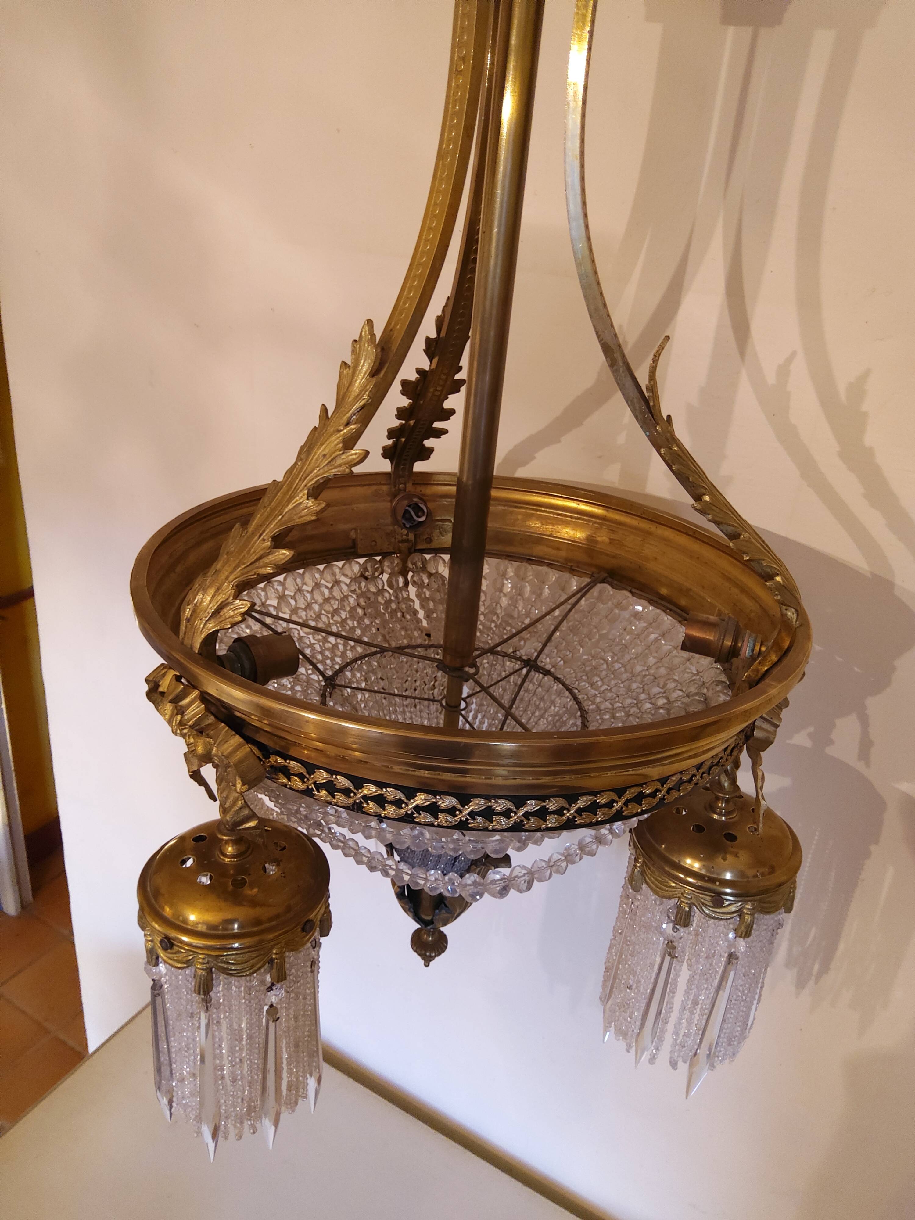 Lustre panier ancien en bronze
