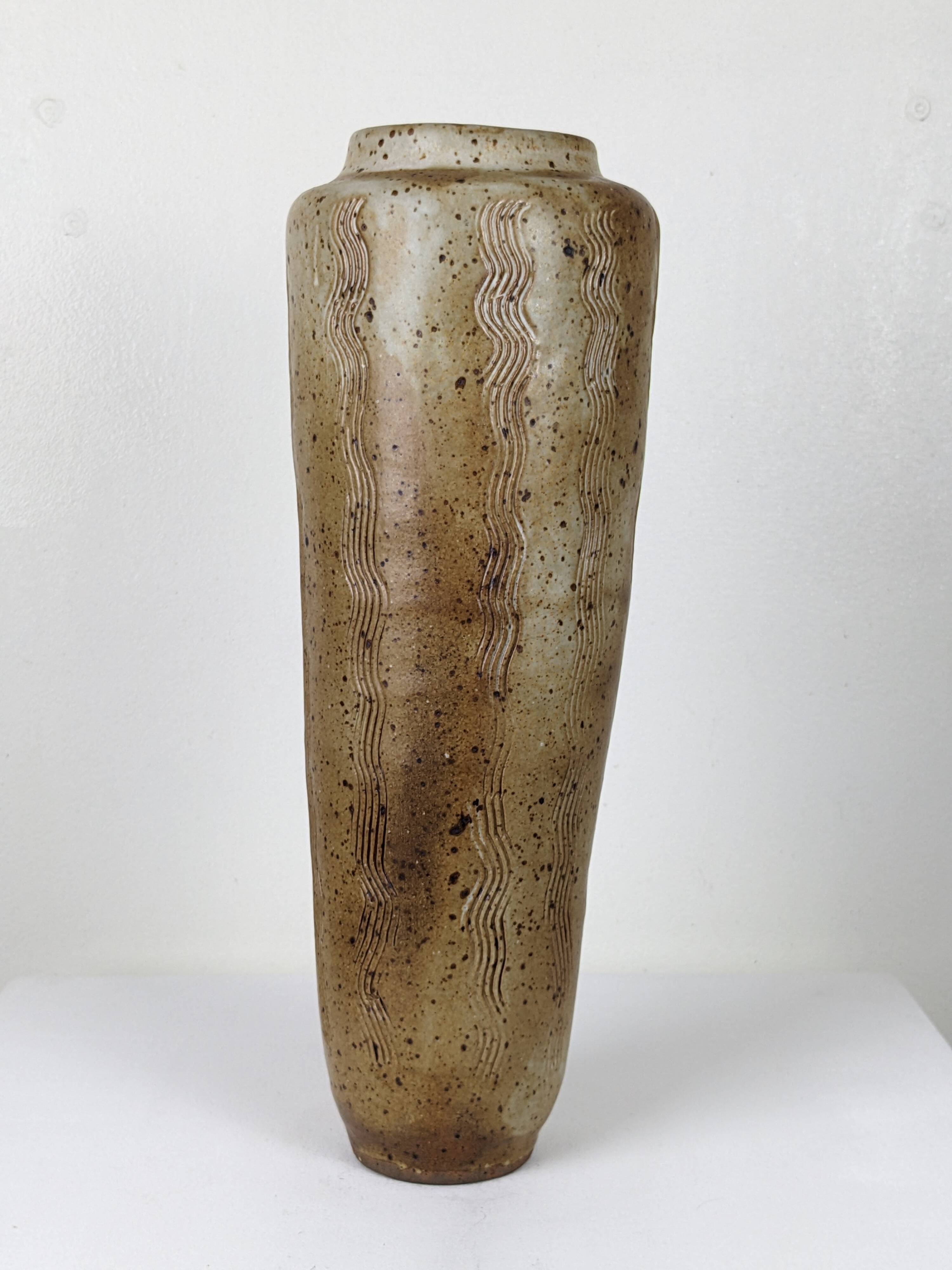 Pyrite stoneware vase with scarified wave decoration - 1970s