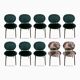 Set of 10 Calligaris Ines chairs in green velvet and tropical fabric.