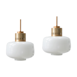 Pair of vintage opaline glass pendant lamp from Sijaj, 1960s
