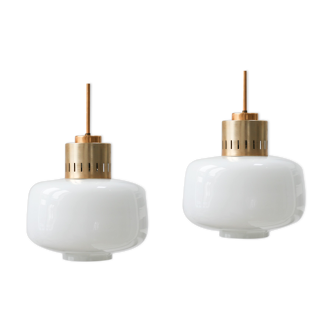 Pair of vintage opaline glass pendant lamp from Sijaj, 1960s