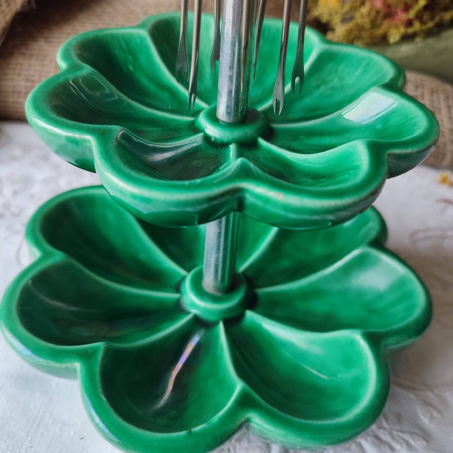 Vintage ceramic barbotine aperitif server "CADO France" came