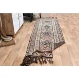1970s Vintage Turkish Oushak Handmade Wool Cotton Brown Runner Rug 83x290
