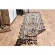 1970s Vintage Turkish Oushak Handmade Wool Cotton Brown Runner Rug 83x290
