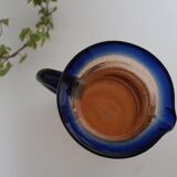 Bubble glass jug made by French craftsmen, blue and orange