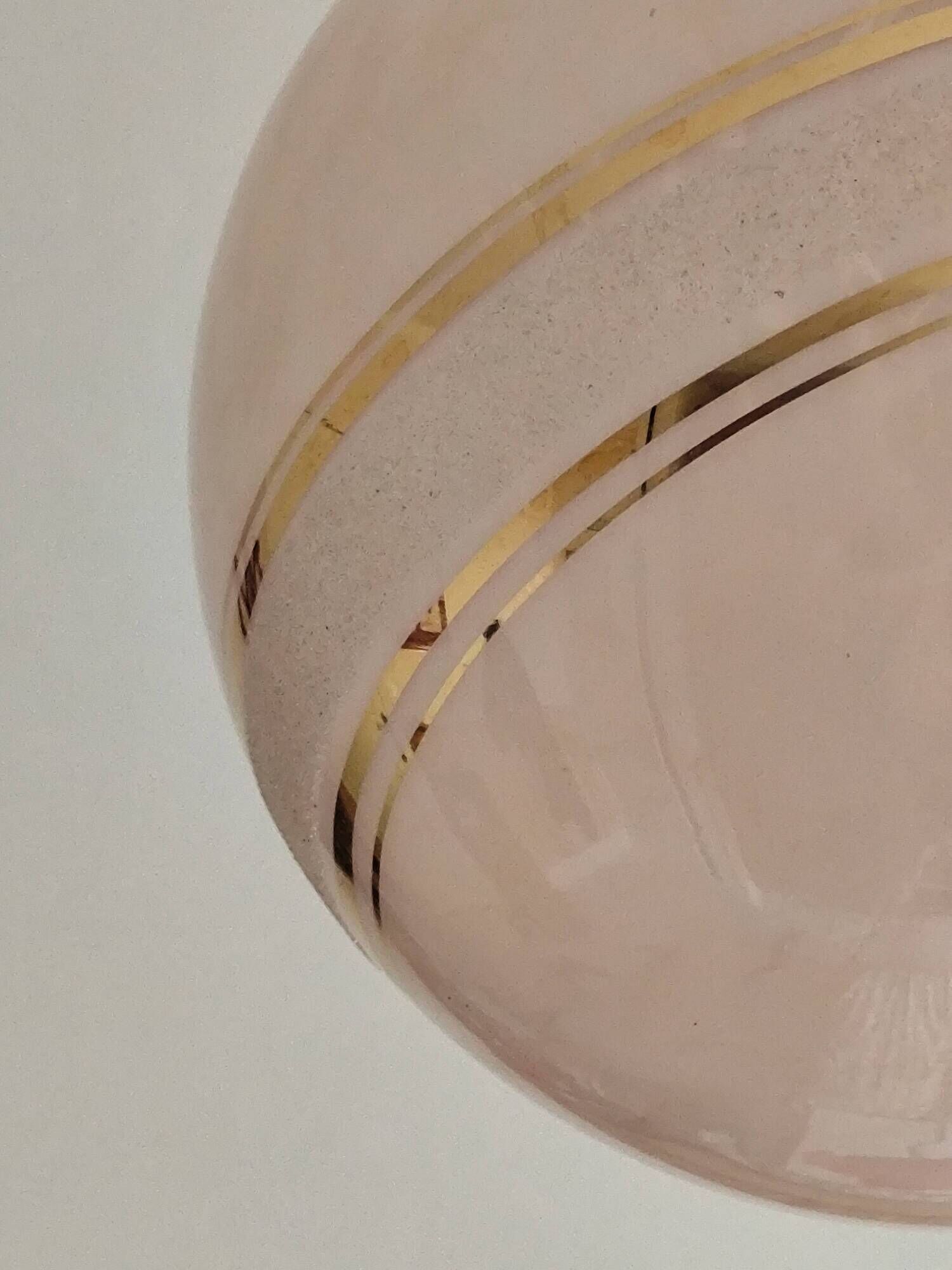 suspension glass globe pink and gold on a metal aluminium stem and structure