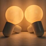 Pair of vintage space age wall lights in white plastic, Allibert 1970 bathroom bedside night light