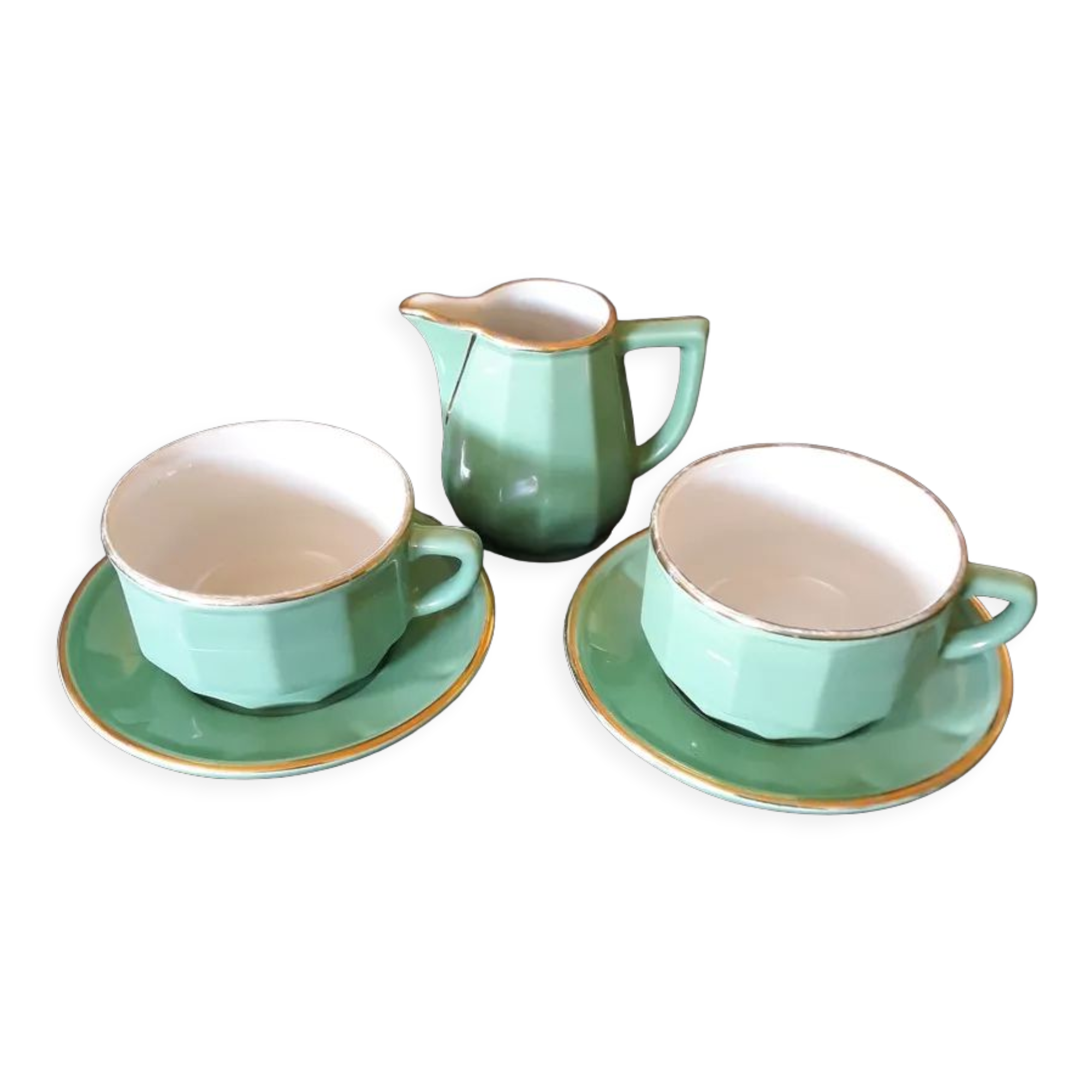 Duo of cups and saucers with his bed pitcher - 90s