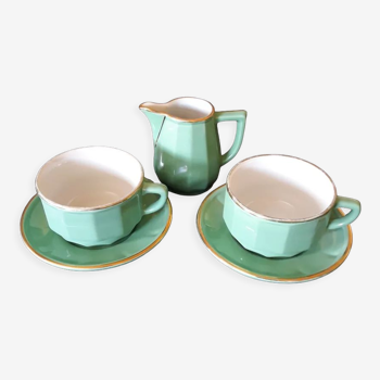 Duo de tasses et soucoupes avec son pichet à lit - Années 90