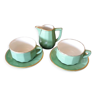 Duo de tasses et soucoupes avec son pichet à lit - Années 90