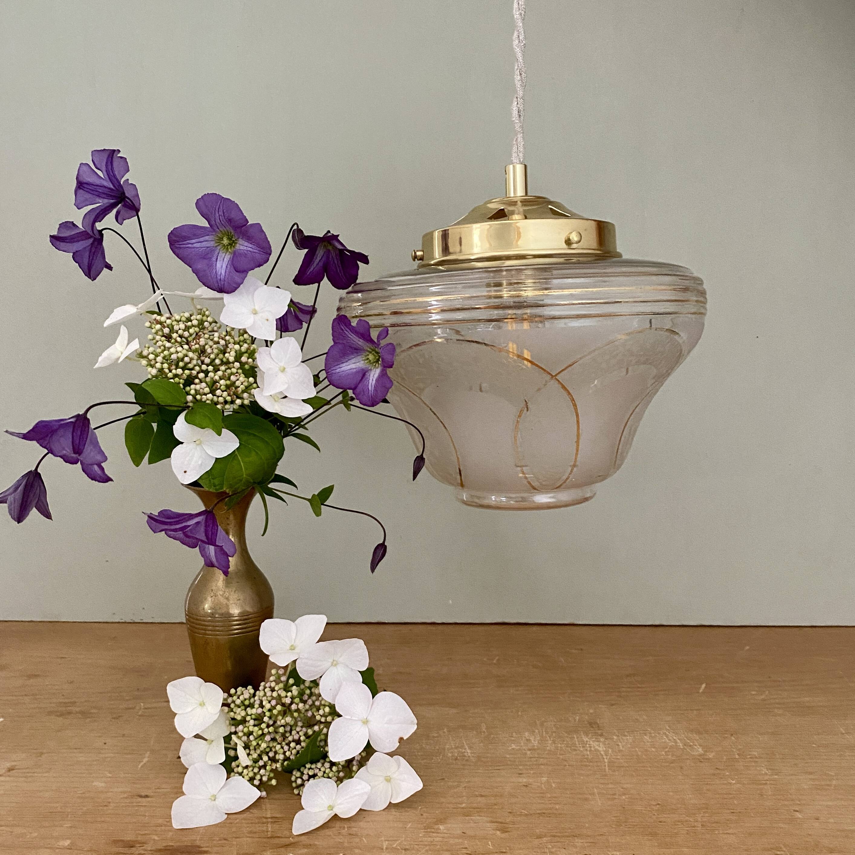 Vintage white and gold art deco globe pendant light