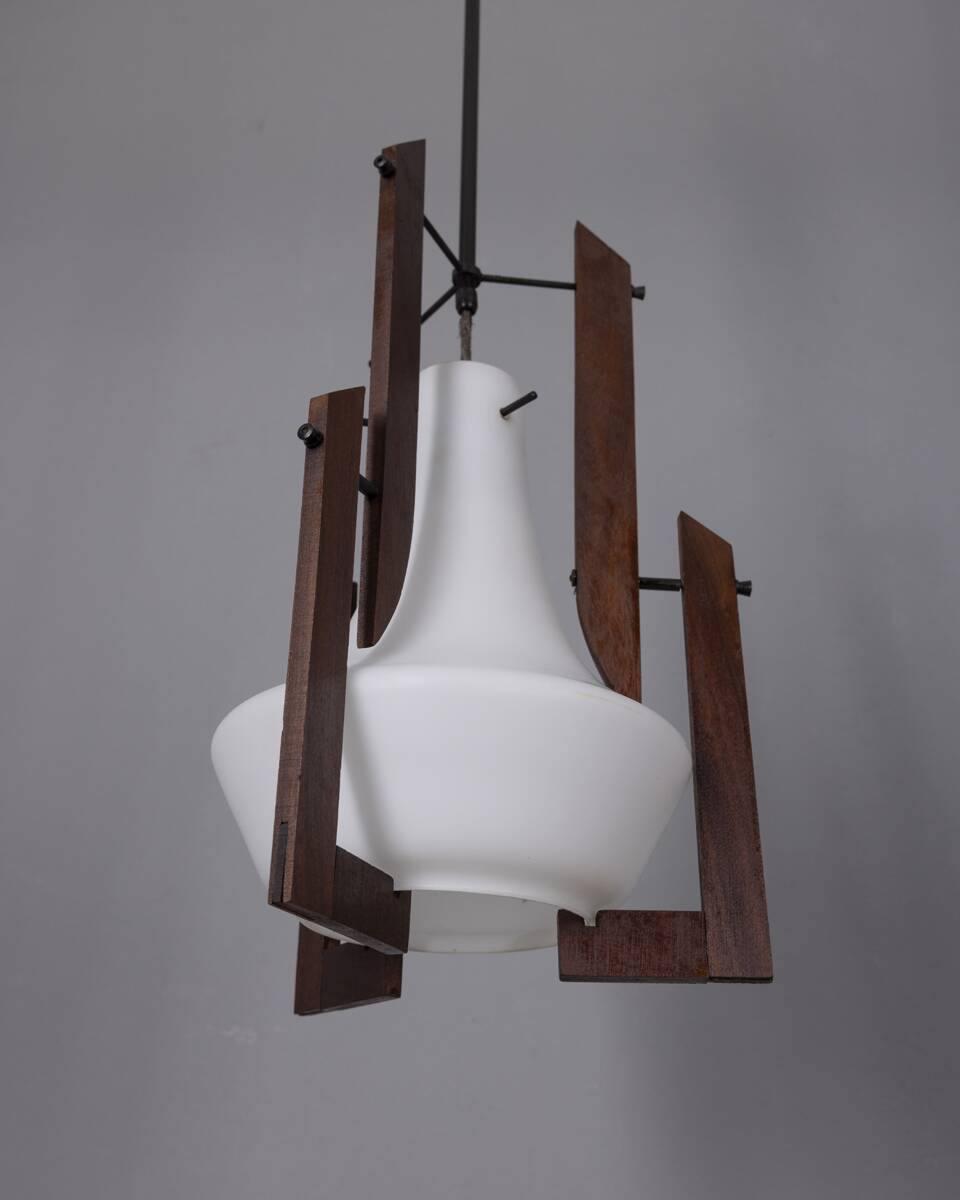 VINTAGE 1950S WOOD AND GLASS CHANDELIER DESIGNED BY ICO PARISI