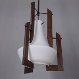 VINTAGE 1950S WOOD AND GLASS CHANDELIER DESIGNED BY ICO PARISI