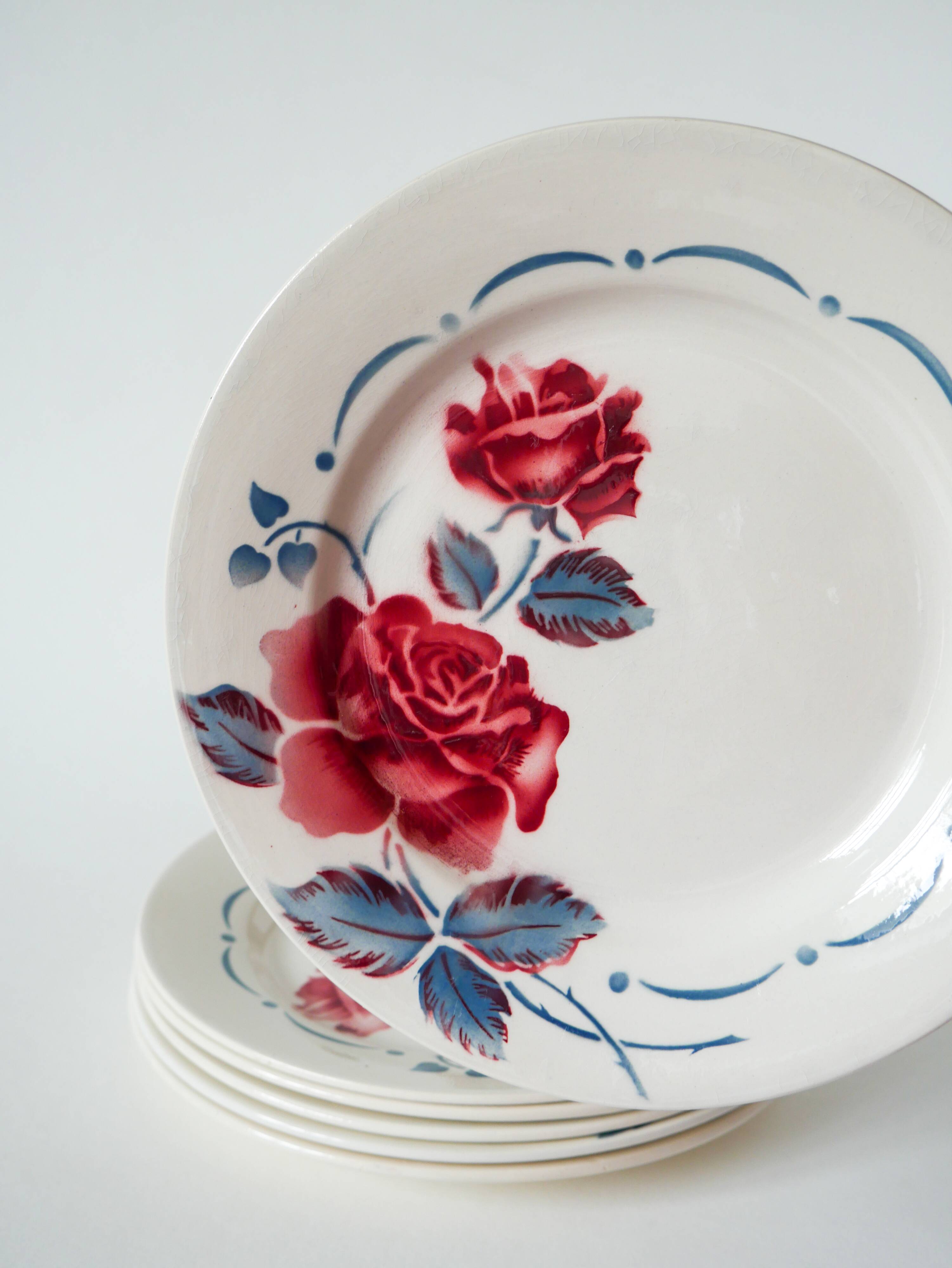 Set of 6 Digoin Sarreguemines flat plates, “Marcigny” model, 1950