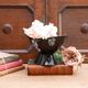 Vintage Wade Black boat vase with floral pattern and metal stand