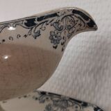 Saucière sur pied en terre de fer bleu/vert modèle "Mignon", H & Cie Sarreguemines